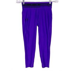 Under Armour Purple Black Leggings Spell Out Waist Kids Girls Medium YMD